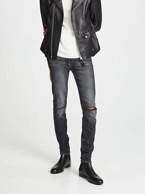 FRAME L'Homme Skinny Hubbell Grey Black Mid Rise Stretch Slim Leg Jeans, Size 30